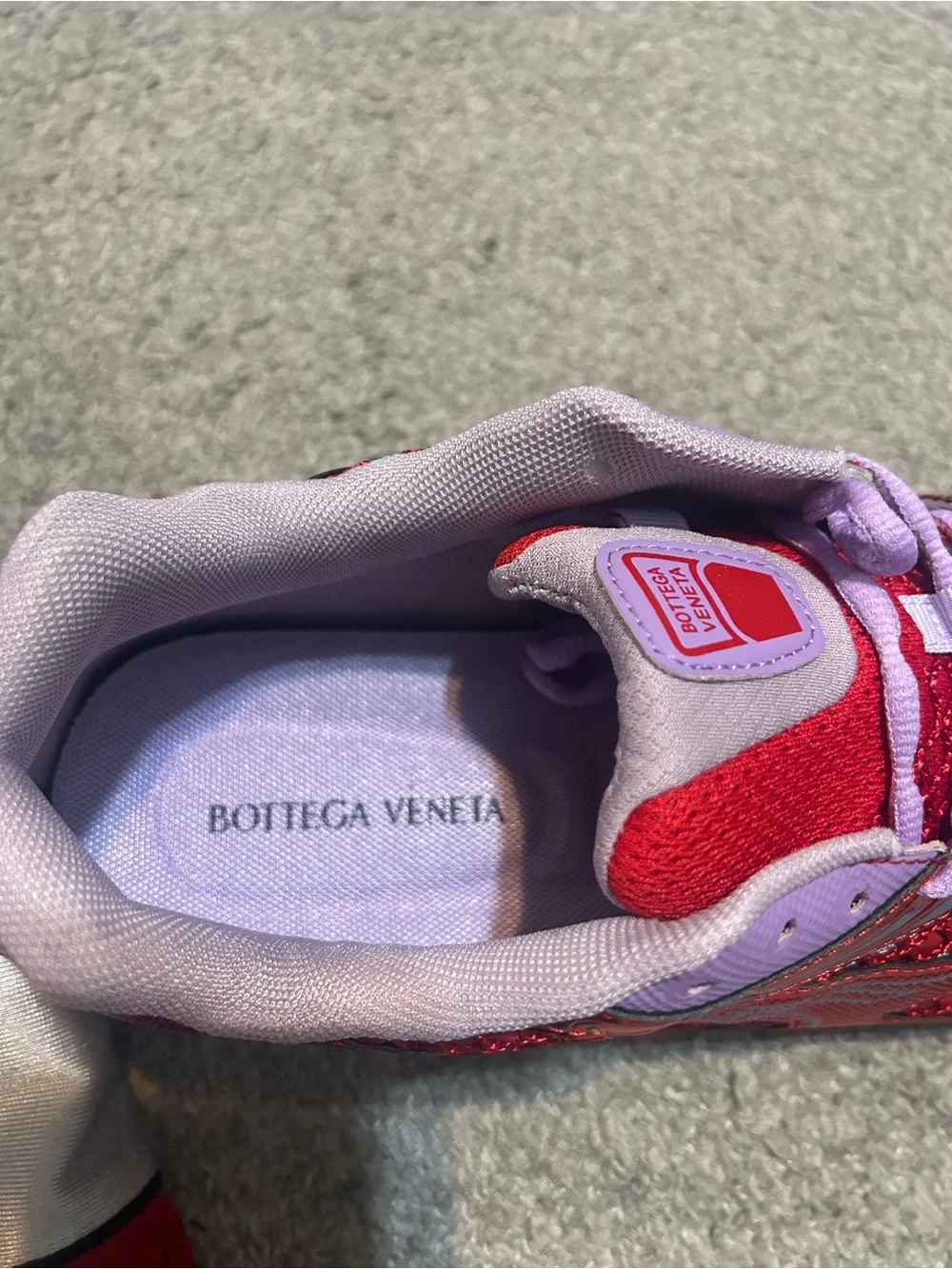 Bottega Veneta Red Metallic Platform Sneakers